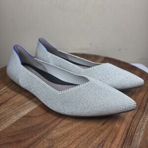 Rothys The Point II Diamond Twill Womens Silver Size 9.5 Slip On Ballet Flats